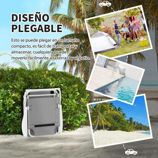 Tumbona Plegable con Respaldo Ajustable Reposacabezas y Estructura de Metal 160x66x98 cm Gris y Blanco [4]