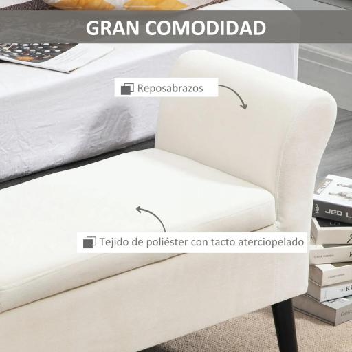 Banco de Almacenamiento con Tapa Abatible Reposabrazos y Patas de Madera para Salón 111,5x41x65 cm Crema [4]