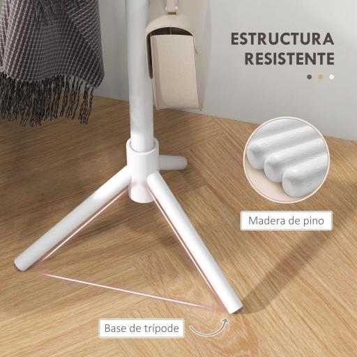 Perchero de Pie de Madera Forma de Árbol con 8 Ganchos para Colgar Ropa Bolsos en Pasillo Entrada 40x40x165 cm Blanco [5]