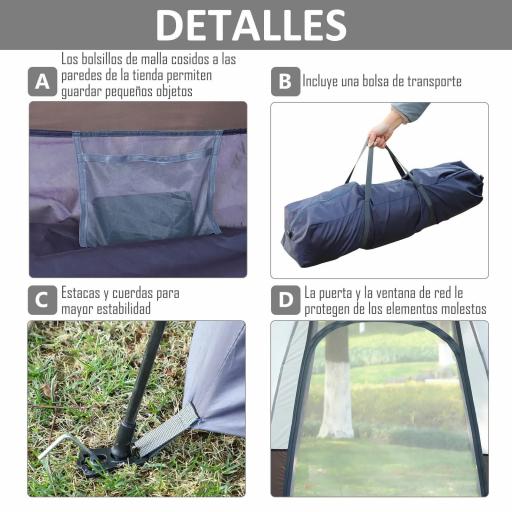 Tienda de Camping para 2-3 Personas con 2 Puertas Impermeable Anti-UV Palanca Automática 260x260x150 cm Negro y Gris [1]