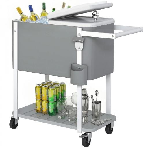 Carrito Nevera de 56L con Ruedas Estante Abrebotellas Recogetapas Drenaje y Asa para Patio Fiesta 84x38x83 cm Gris [9]