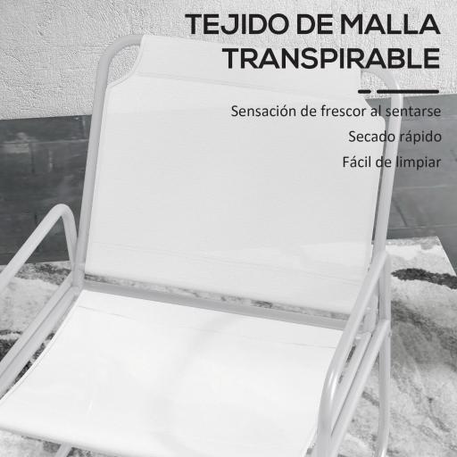 Conjunto de Muebles de Jardín de 3 Piezas con Marco de Acero Reposabrazos y Almohadillas Ajustables para los Pies Blanco [3]