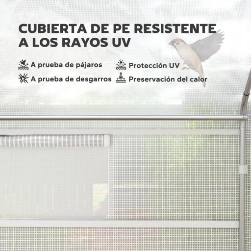 Invernadero de Túnel 4x3x2 m con 2 Ventanas Cubierta de PE Anti-UV y 1 Puerta Enrollable con Cremallera Blanco [2]