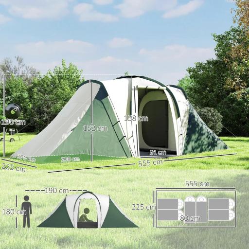 Tienda de Campaña para de 4-6 Personas con 2 Dormitorios Tienda de Camping Impermeable 3000 mm 555x225x190 cm Gris Verde [1]