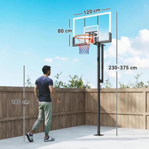 Canasta de Baloncesto Exterior en el Suelo Altura Ajustable 230-375 cm con Soporte Tablero Irrompible 120 cm Aro Ø48 cm [1]