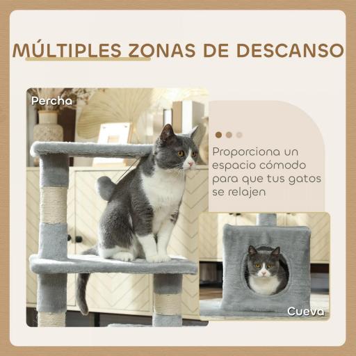 Árbol Rascador para Gatos 81,5 cm Torre para Gatos con Postes de Sisal 2 Plataformas Cueva y Bola Colgante Estilo Elegante 50x30x81,5 cm Gris [2]