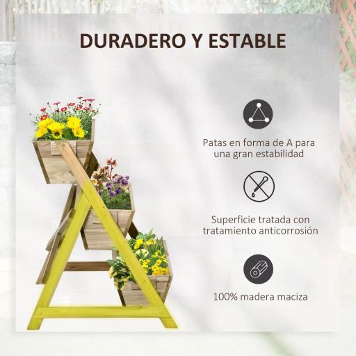 Jardinera de Escalera de 3 Niveles Maceteros de Madera Jardinera Vertical con Tela no Tejida y Orificios de Drenaje Huerto Urbano para Plantas Macetas Flores Jardín 71x61x77 cm Natural [3]