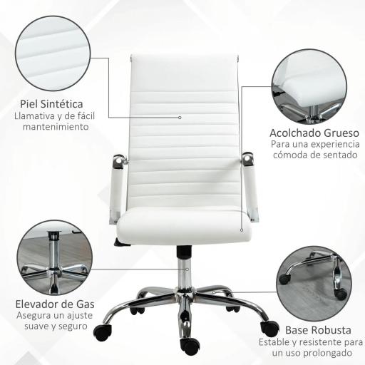 Silla de Despacho Silla Escritorio Giratoria Basculante con Altura Ajustable Reposabrazos 54x62x104-114 cm Blanco [2]