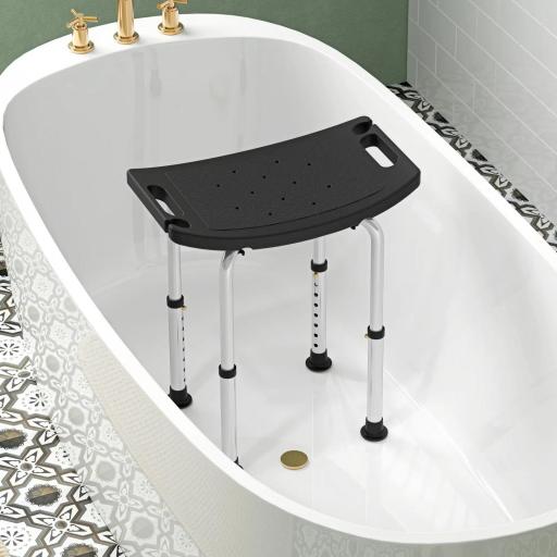 Taburete de Ducha Silla Ducha Personas Mayores con Altura Regulable de Aluminio Antideslizante Carga 135 kg Negro [9]