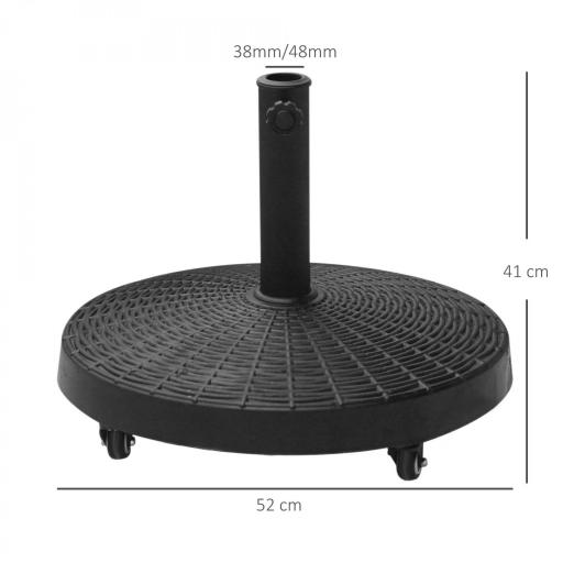 Base para Sombrilla con Ruedas de Resina y Metal Compatible con Postes Ø38 mm y Ø48 mm Ø52x41 cm Negro [1]