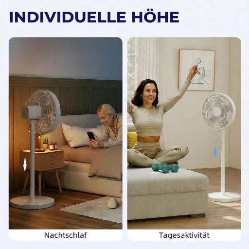 Ventilador de Pie con Control Remoto Altura Ajustable 4 Velocidades Oscilación 80° Temporizador 10H Pantalla LED Blanco [3]