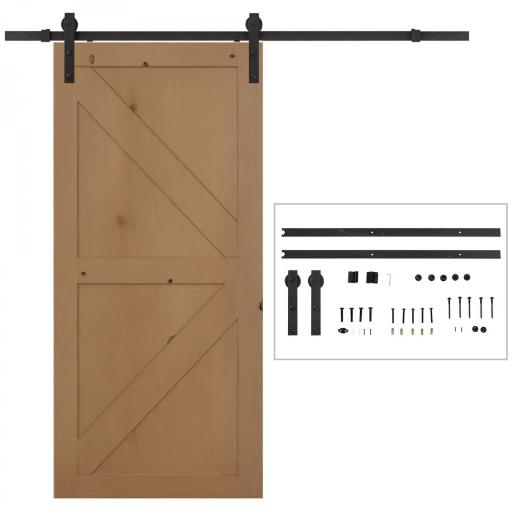 Herraje Puerta Corredera 200 cm Kit de Riel Adecuado para 1 Puerta Granja de Madera de 100 cm de Ancho Acero de Carbono Carga Máx. 90 kg [10]