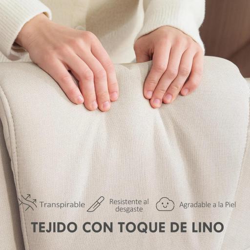 Sillón Relax Reclinable con Reposapiés Giratoria Tapizado en Lino con Base de Madera Beige [2]