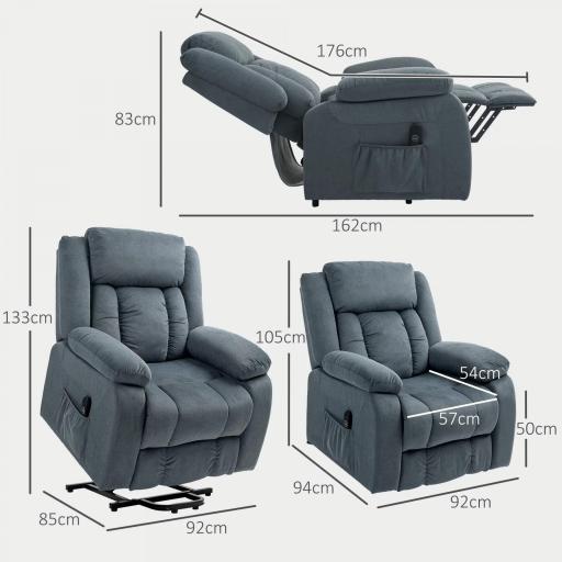 Sillón Relax Reclinable Eléctrico Levanta Personas con Puerto USB Control Remoto Asiento Ancho Reposapiés Gris [2]