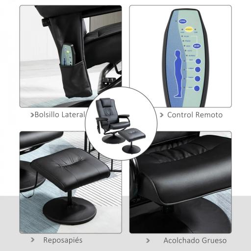 Sillón Relax Reclinable con Reposapiés Sillón de Masaje Eléctrico con 10 Puntos de Masaje Sillón Relax Giratorio con Mando a Distancia para Salón Oficina Negro [6]