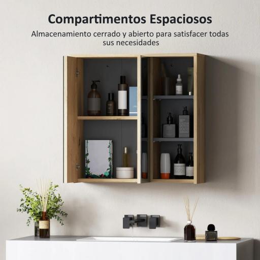 Armario de Baño con Espejo Armario con Espejo para Baño con Estantes Estilo Moderno 60x20x60 cm Madera Natural [2]