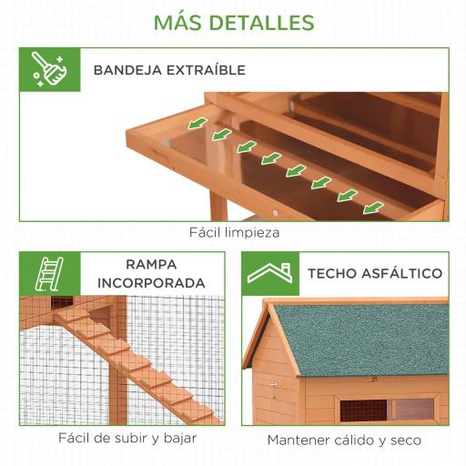 Gallinero de Exterior de Madera para 8-10 Gallinas con 2 Nidos Bandeja Extraíble y Rampa 347x160x150 cm Madera natural [2]