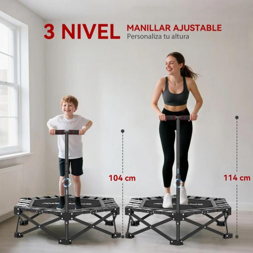 Trampolín de Fitness Plegable 104 cm con Barra Ajustable en 3 Alturas Marco Metálico Reforzado y Bolsa 104x104x114 cm [4]