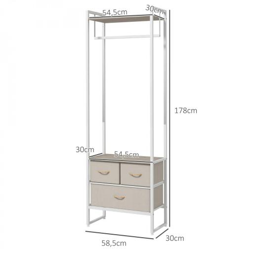 Perchero para Ropa Perchero Recibidor con 3 Cajones de Tela y Estante de Almacenamiento 58,5x30x178 cm Natural [1]