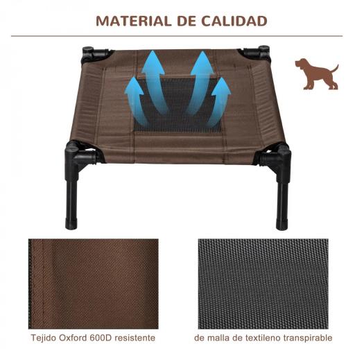 Cama Elevada para Perros Gatos Portátil Cama para Mascotas con Zona de Malla Transpirable y Tela Oxford para Interior Exterior 61x46x18 cm Marrón [5]