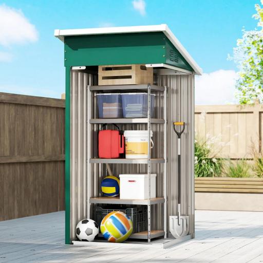 Caseta de Jardín Exterior Metálico 0,74 m² 107,5x91x185 cm con Techo Inclinado Puerta con Cerradura Ventilaciones Verde [4]