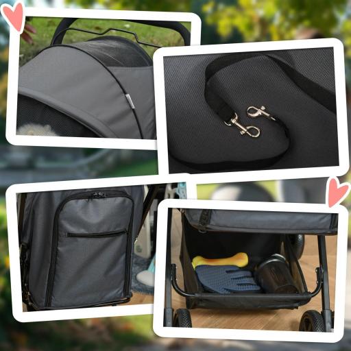 Carrito para Perros Plegable con Mango Reversible Ventana de Malla Cesta de Almacenamiento 76,5x52x95 cm Gris [2]
