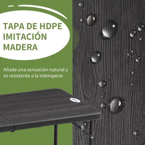 Mesa de Comedor Exterior Plegable para 4 Personas con Altura Ajustable y Marco de Acero 118x60x56-74 cm Gris Oscuro [6]