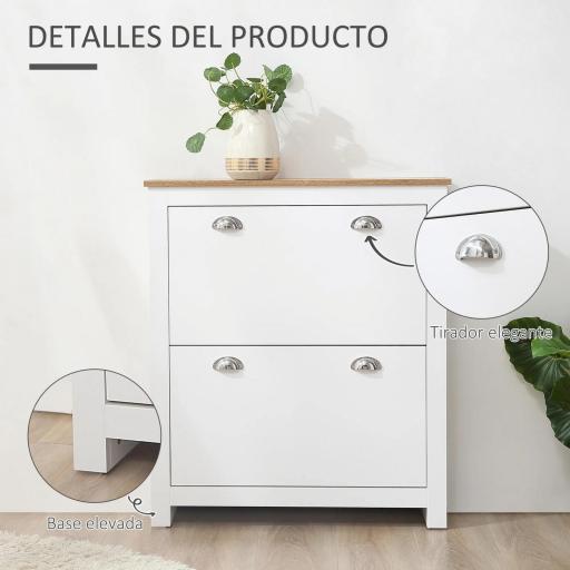 Zapatero de 2 Cajones para 12 Pares de Zapatos Mueble con Puertas Abatibles y Estante Ajustable 79x23x90,5 cm Blanco [2]