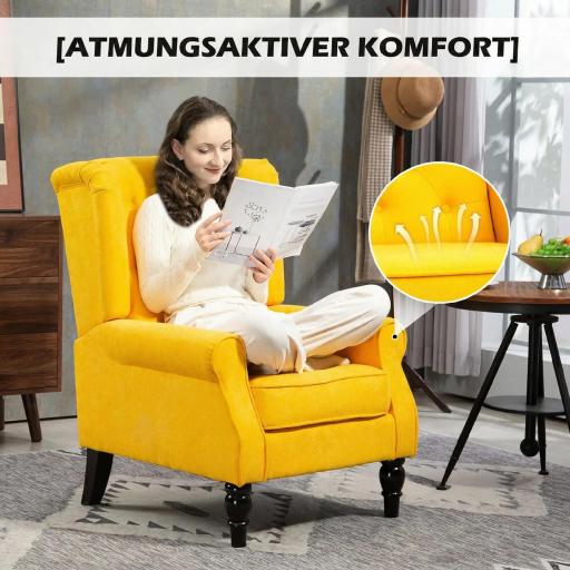 Sillón de Salón con Reposabrazos y Patas de Madera Butaca Carga 160 kg para Dormitorio Oficina 74x86x102 cm Amarillo [7]
