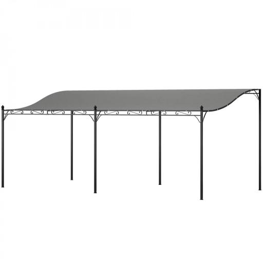 Pérgola de Pared 3x6 m con Techo Inclinado Orificios de Drenaje y Estructura Metálica Gris Oscuro [9]