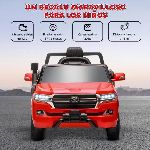 Coche Eléctrico para Niños de +3 Años Toyota LAND CRUISER con Batería 12V Mando a Distancia y Música MP3 Rojo [3]
