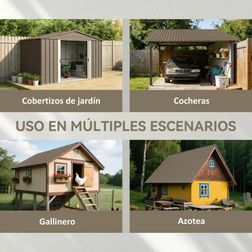 Juego de 12 Paneles para Tejado de Acero Galvanizado 7m² para Caseta de Herramientas Cobertizo 129x45cm Marrón [2]