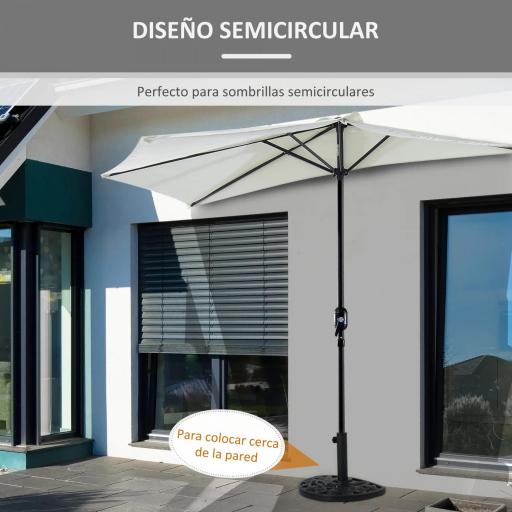 Base para Sombrilla Semicircular Peso 9 kg Soporte Parasol de Jardín Apto para Mástil de 35mm/38mm/48mm Relleno de Cemento para Terraza Patio 50x32x32 cm Negro [4]