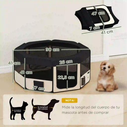 Parque Plegable para Perros y Gatos Corralito Portátil para Animales Pequeños Impermeable de Tela Oxford Ø90x41 cm Negro [1]