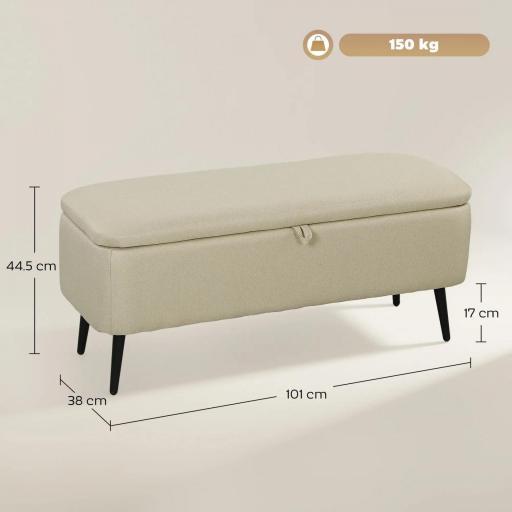 Banco de Almacenaje con Tapa Abatible y Patas de Acero para Dormitorio Salón Entrada 101x38,5x44,5 cm Beige [1]