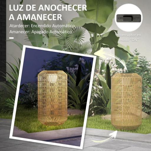 Lámpara de Jardín de Ratán Sintético con Luces LED Encendido y Apagado Automático Diseño Bohemio Ø30x55 cm Natural [5]
