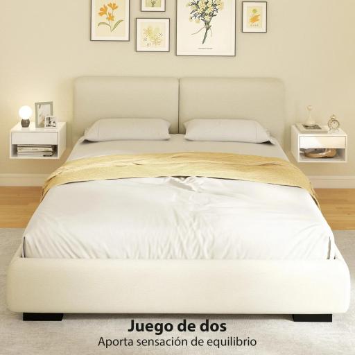 Juego de 2 Mesitas de Noche Flotantes Mesillas de Noche con Cajón y Estante Abierto 37x32x21 cm Blanco Brillante [4]