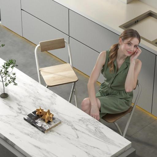 Juego de 2 Taburetes de Bar Plegables con Respaldo Reposapiés y Marco de Acero para Comedor Mostrador Natural [7]