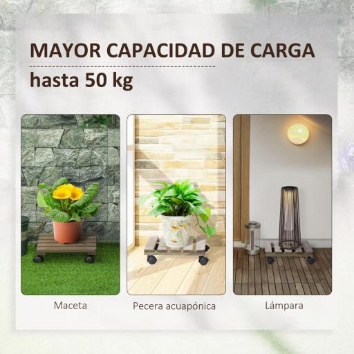 Pack de 2 Plataformas con Ruedas de Madera Soportes para Plantas Macetas Exterior Interior Carga 50 kg Marrón Oscuro [3]