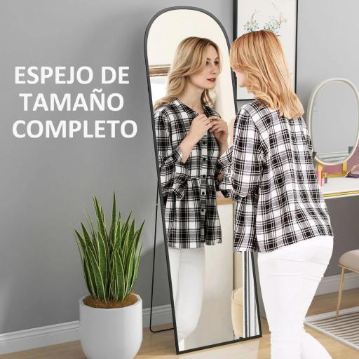 Espejo de Cuerpo Entero 50x170 cm Independiente o Pared con Marco de Aleación de Aluminio y Soporte Negro [5]