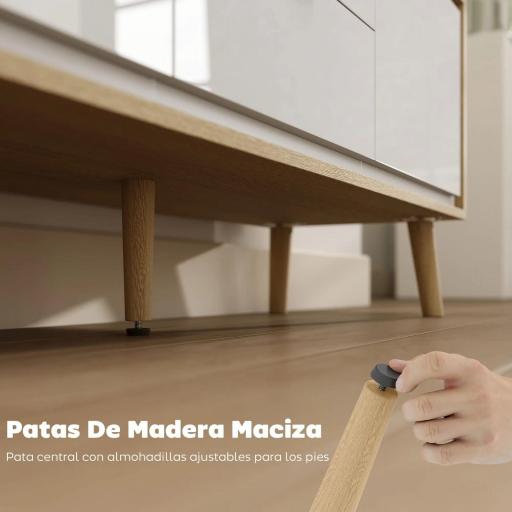 Mueble de TV Moderno de 2 Puertas 2 Cajones Orificios y Estantes Extraíbles 120x35x50 cm Blanco Brillo y Roble [6]