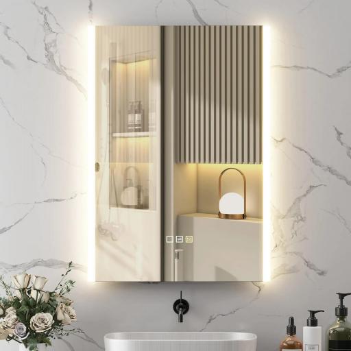 Espejo de Baño con Luz LED 70x50 cm con 3 Colores de Luz Función Antivaho Función de Memoria IP44 Horizontal/Vertical
