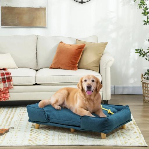 Cama Elevada para Perros con Patas de Madera y Cojín Lavables Cama para Mascotas Carga 30 kg 96x66x24 cm Azul [6]