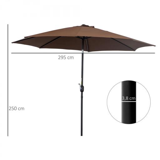 Sombrilla de Jardín Ø295x250 cm con Manivela Parasol Exterior con Mecanismo de Inclinación y Poste Desmontable de Metal para Terraza Piscina Patio Café [6]