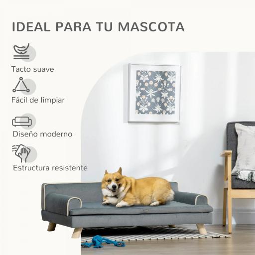 Sofá para Perros Grandes y Medianos Tapizada en Chenilla con Cojín Lavable y Patas de Madera de Pino Gris Oscuro [3]