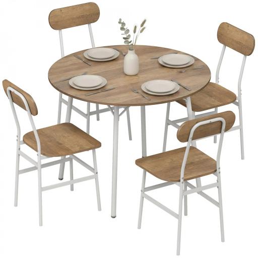 Juego de Mesa y 4 Sillas de Comedor Estilo Industrial Marco Metálico para Espacios Pequeños Salón Natural y Blanco [9]