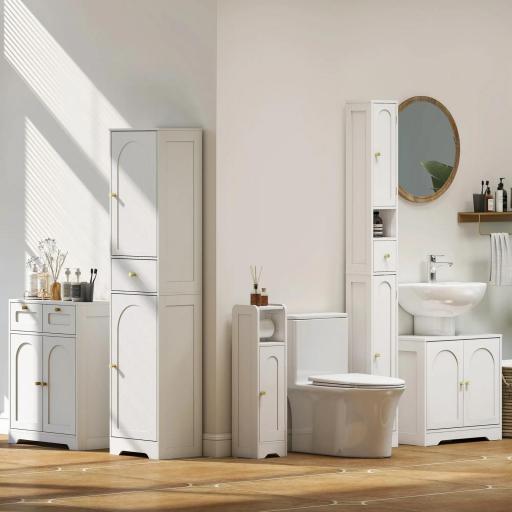 Mueble bajo Lavabo con 2 Puertas con Diseño de Arco Estante Ajustable Tiradores Dorados 60x30x65 cm Blanco [6]