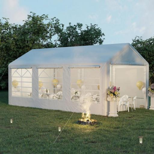 Carpa para Fiestas 6x3 m Cenador Pabellón de Jardín con 4 Paneles Laterales 2 Puertas Enrollables y 6 Ventanas Protección UV para Exterior Eventos Bodas Blanco [7]