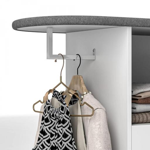 Mueble de Planchar con Ruedas Barra para Colgar Ropa Estante Abierto y Tabla de Planchar 125x43,5x102,5 cm Blanco [7]