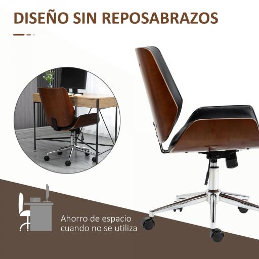Silla de Oficina Giratoria de PU con Altura Ajustable Función de Inclinación y Ruedas 51x65,5x82-92 cm Negro [4]